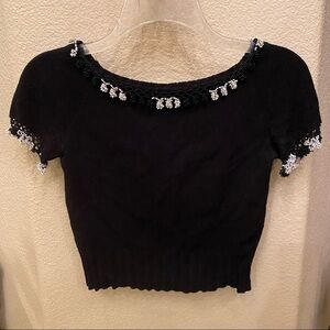 MARIE LOUISE Black & White Beaded Cropped Top Size 42 (Fits XS-S)-Made In Italy